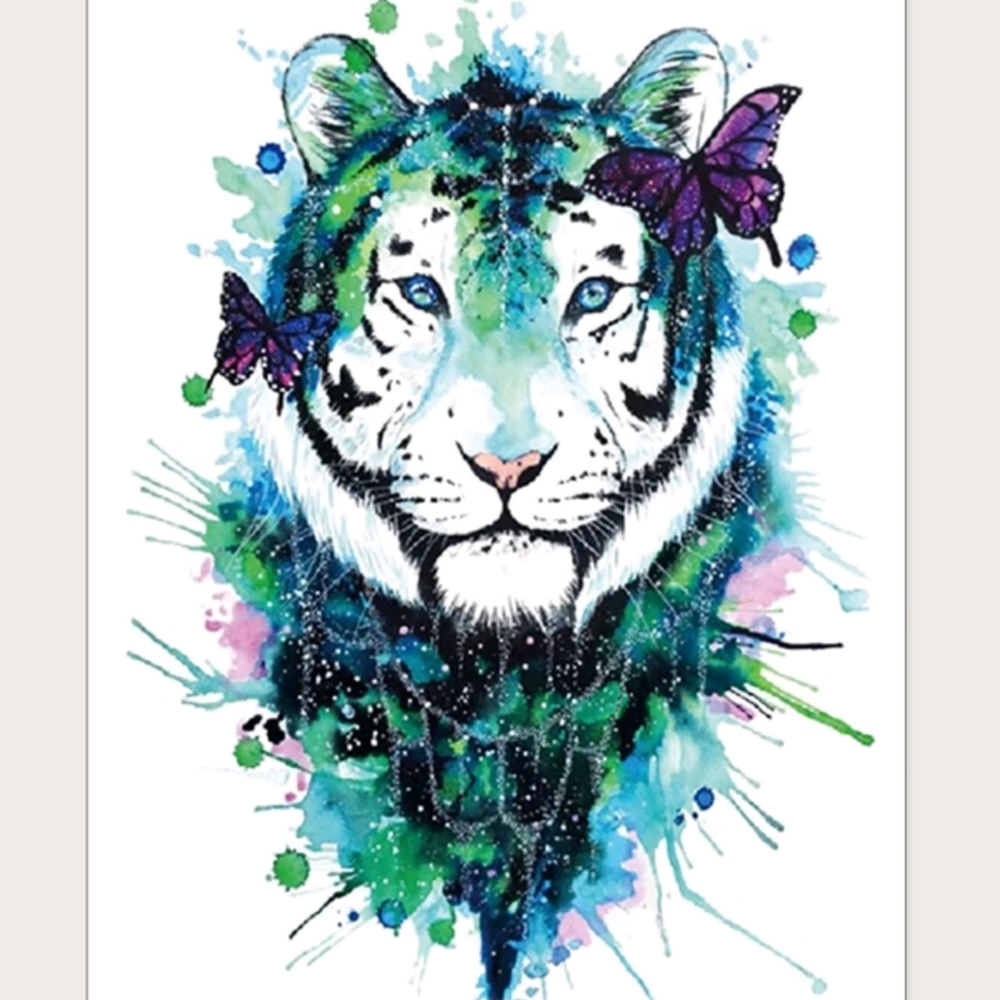 7.5" Watercolor/Tiger/Butterfly Temporary Tattoo
